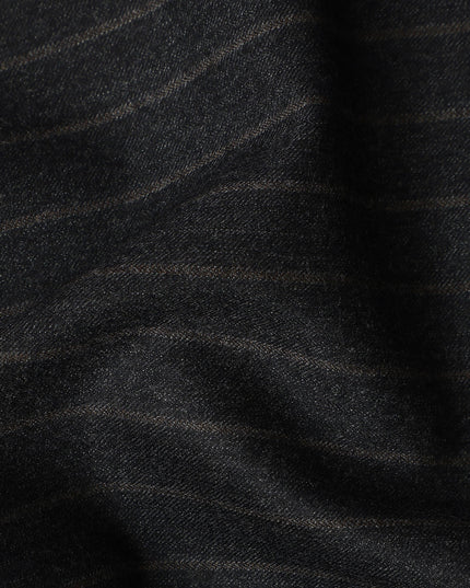 Charcoal Pinstripe Premium Super 140’s Italian All Wool Suiting Fabric, 150 cm Width, Made in UK-D26746