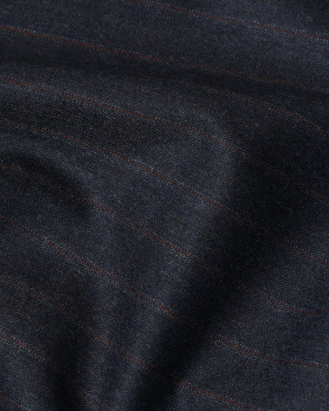 Dark Navy Pinstripe Premium Super 140’s Italian All Wool Suiting Fabric, 150 cm Width, Made in Italy-D26748