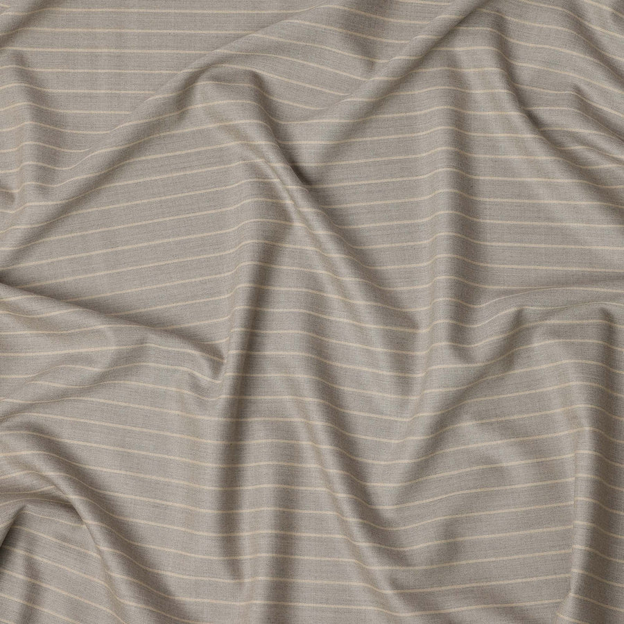 Beige Pinstripe Premium Super 140’s Italian All Wool Suiting Fabric, 150 cm Width, Made in Italy-D26750