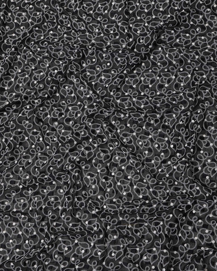 Black Traditional Sudanese Thobe Swiss Cotton Voile Embroidery Fabric 4.5 Mtrs Piece, 140 Cms, Switzerland-D27025