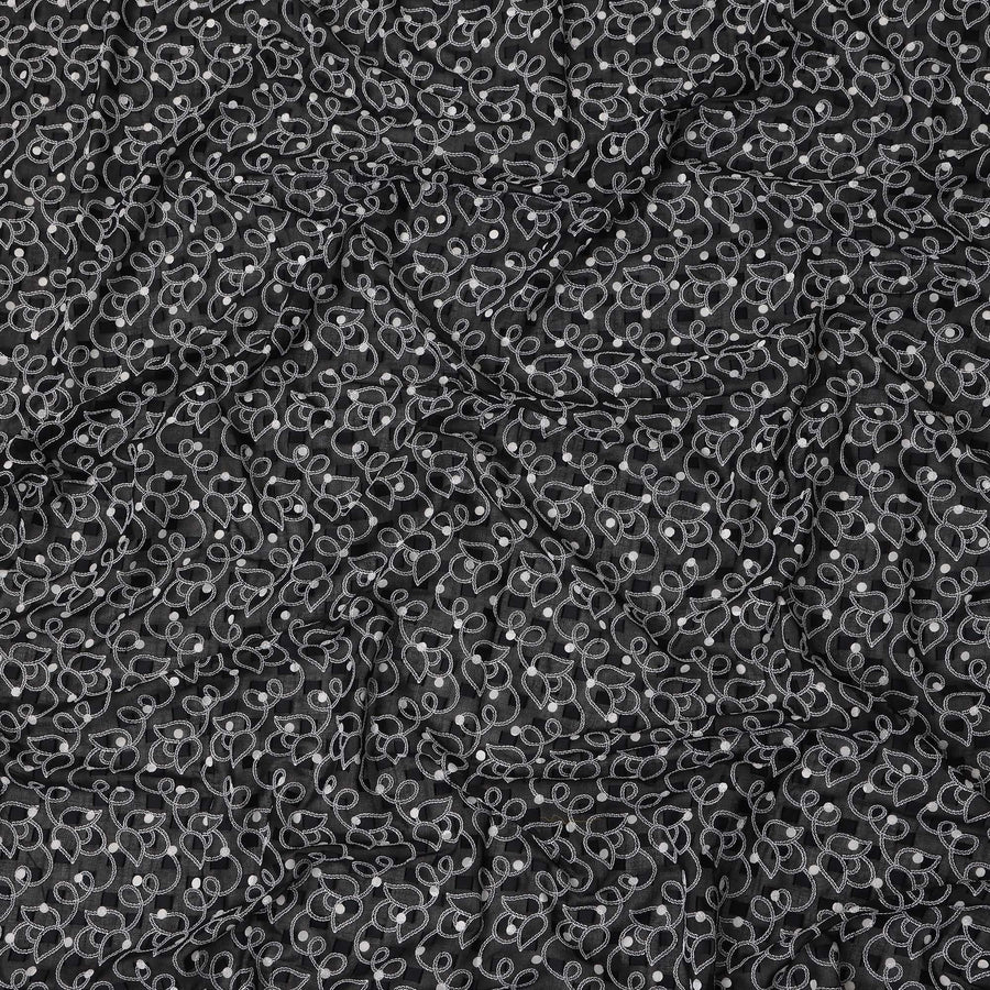 Black Traditional Sudanese Thobe Swiss Cotton Voile Embroidery Fabric 4.5 Mtrs Piece, 140 Cms, Switzerland-D27025