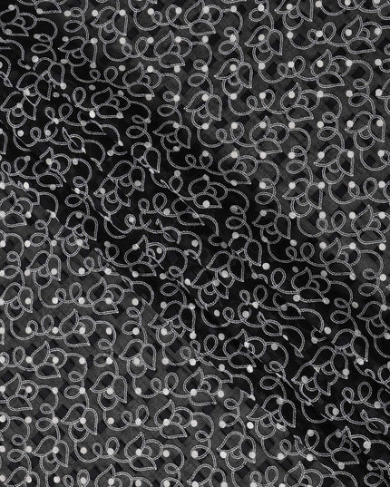 Black Traditional Sudanese Thobe Swiss Cotton Voile Embroidery Fabric 4.5 Mtrs Piece, 140 Cms, Switzerland-D27025