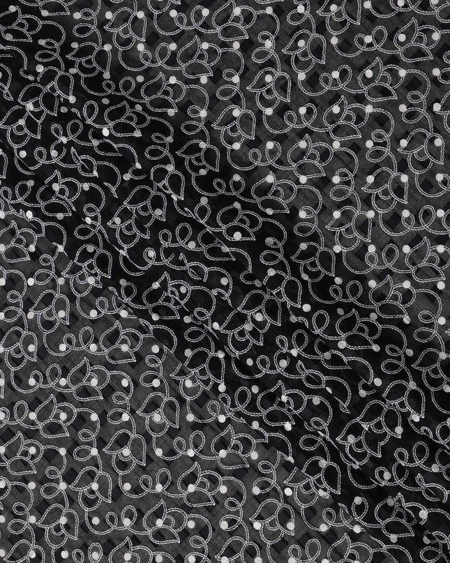 Black Traditional Sudanese Thobe Swiss Cotton Voile Embroidery Fabric 4.5 Mtrs Piece, 140 Cms, Switzerland-D27025