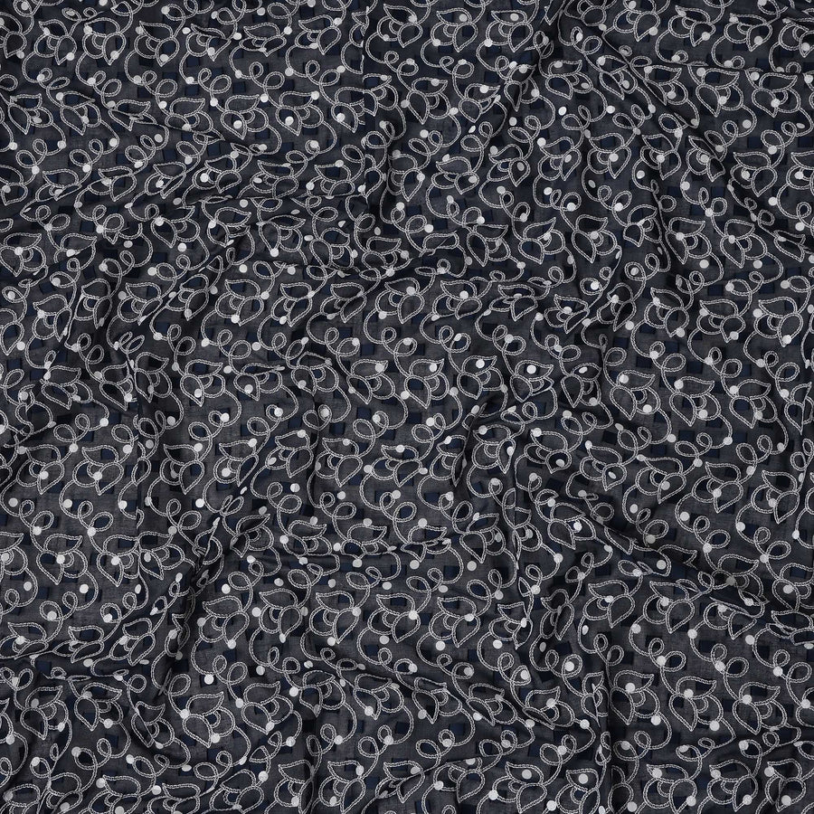 Black Traditional Sudanese Thobe Swiss Cotton Voile Embroidery Fabric 4.5 Mtrs Piece, 140 Cms, Switzerland-D27026