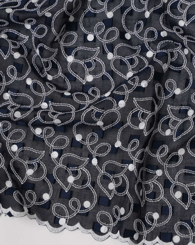 Black Traditional Sudanese Thobe Swiss Cotton Voile Embroidery Fabric 4.5 Mtrs Piece, 140 Cms, Switzerland-D27026