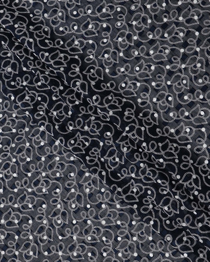 Black Traditional Sudanese Thobe Swiss Cotton Voile Embroidery Fabric 4.5 Mtrs Piece, 140 Cms, Switzerland-D27026