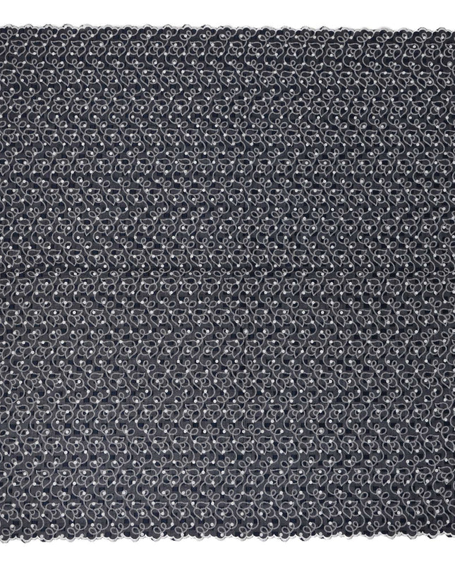 Black Traditional Sudanese Thobe Swiss Cotton Voile Embroidery Fabric 4.5 Mtrs Piece, 140 Cms, Switzerland-D27026