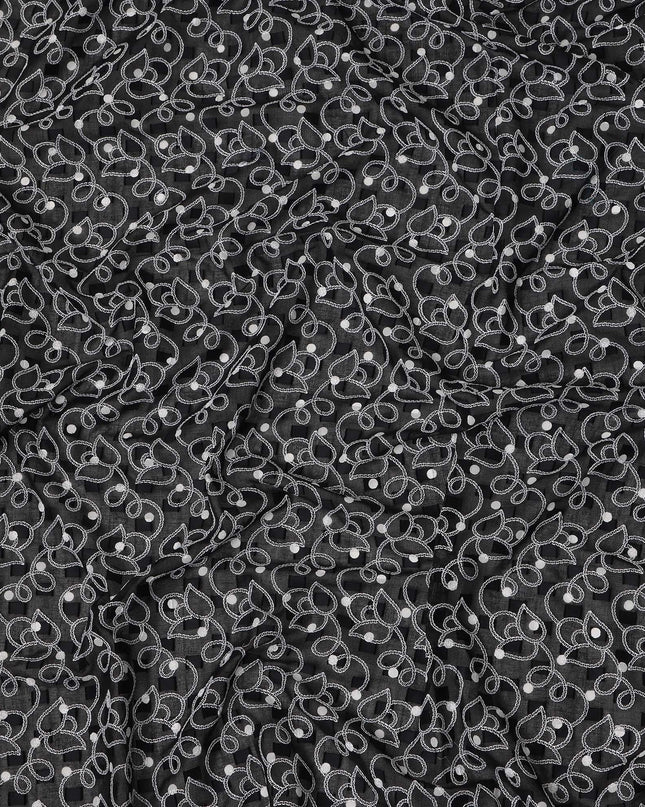 Black Traditional Sudanese Thobe Premium Swiss Cotton Voile Embroidery Fabric 4.5 Mtrs Piece, 140 Cms, Switzerland-D27027