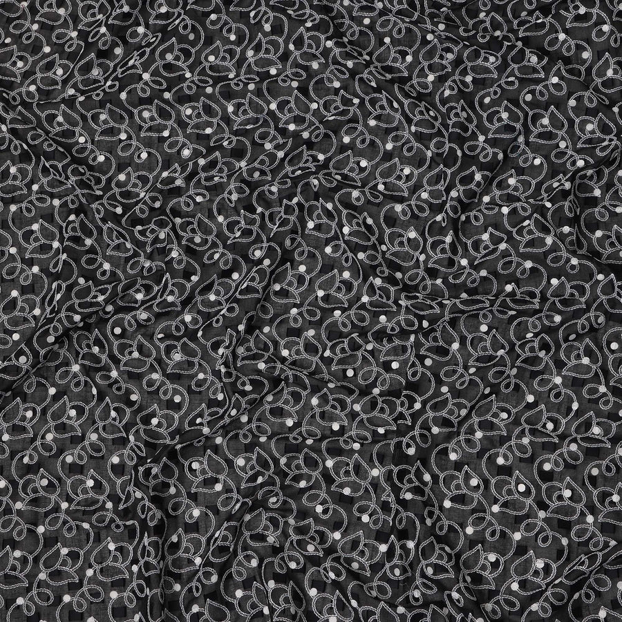 Black Traditional Sudanese Thobe Premium Swiss Cotton Voile Embroidery Fabric 4.5 Mtrs Piece, 140 Cms, Switzerland-D27027