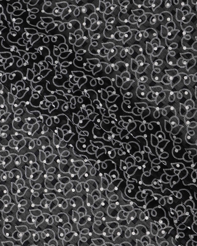 Black Traditional Sudanese Thobe Premium Swiss Cotton Voile Embroidery Fabric 4.5 Mtrs Piece, 140 Cms, Switzerland-D27027