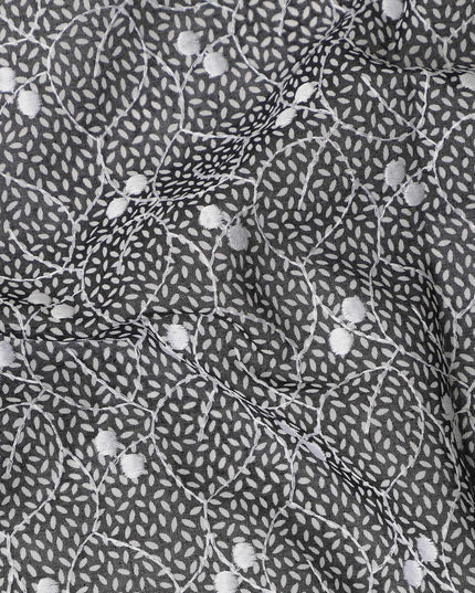 Black Traditional Sudanese Thobe Premium Swiss Cotton Voile Embroidery Fabric 4.5 Mtrs Piece, 140 Cms, Switzerland-D27028