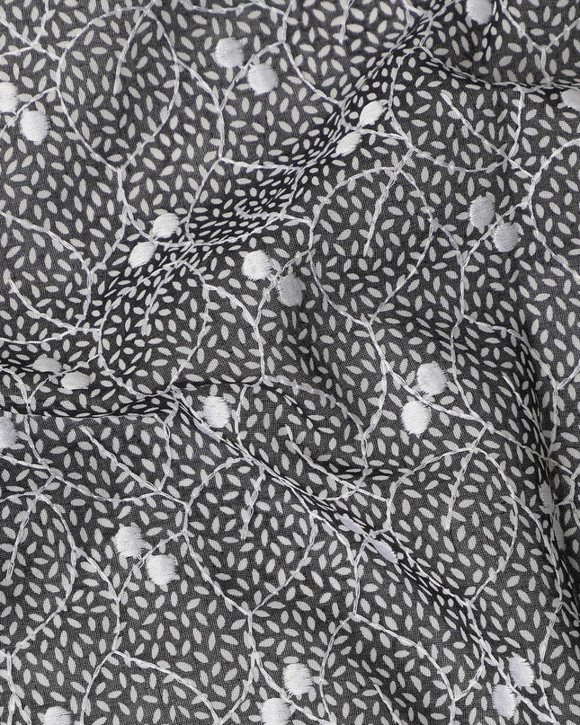 Black Traditional Sudanese Thobe Premium Swiss Cotton Voile Embroidery Fabric 4.5 Mtrs Piece, 140 Cms, Switzerland-D27028