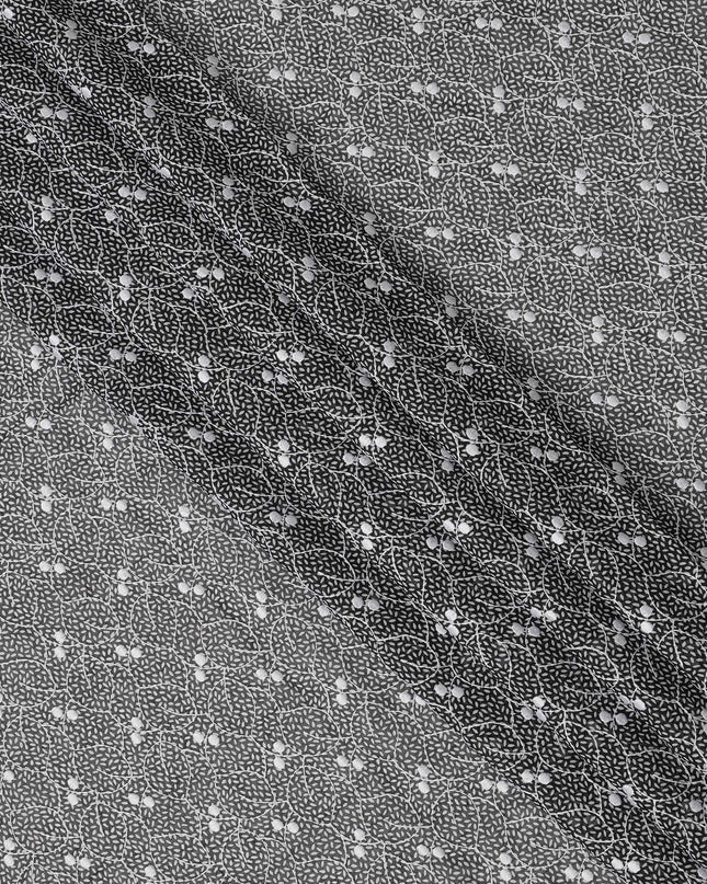 Black Traditional Sudanese Thobe Premium Swiss Cotton Voile Embroidery Fabric 4.5 Mtrs Piece, 140 Cms, Switzerland-D27028