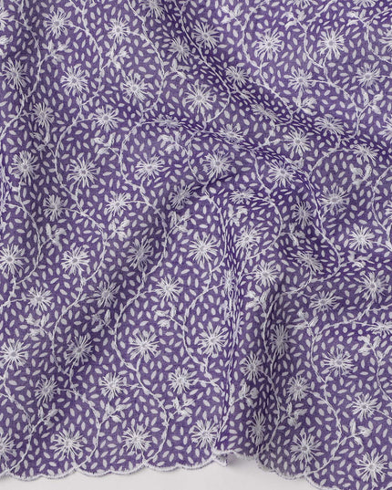 Purple Traditional Sudanese Thobe Premium Swiss Cotton Voile Embroidery Fabric 4.5 Mtrs Piece, 140 Cms, Switzerland-D27029