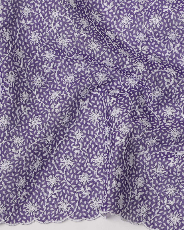 Purple Traditional Sudanese Thobe Premium Swiss Cotton Voile Embroidery Fabric 4.5 Mtrs Piece, 140 Cms, Switzerland-D27029