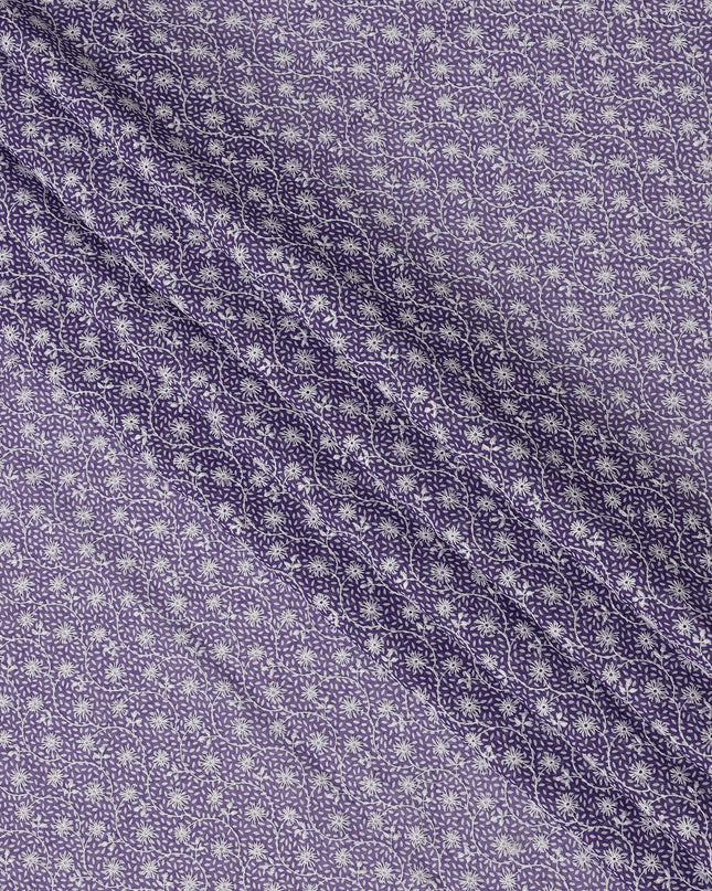 Purple Traditional Sudanese Thobe Premium Swiss Cotton Voile Embroidery Fabric 4.5 Mtrs Piece, 140 Cms, Switzerland-D27029