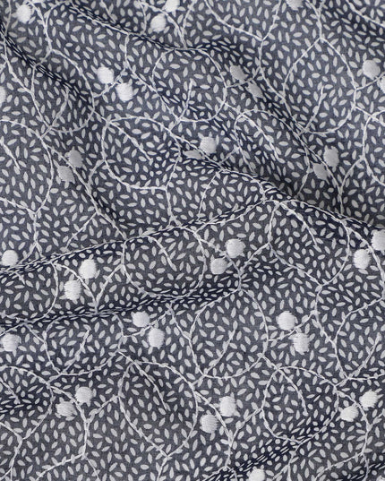 Black Traditional Sudanese Thobe Premium Swiss Cotton Voile Embroidery Fabric 4.5 Mtrs Piece, 140 Cms, Switzerland-D27030