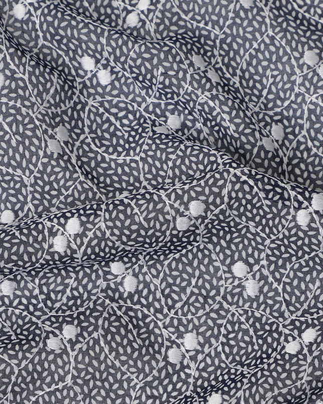 Black Traditional Sudanese Thobe Premium Swiss Cotton Voile Embroidery Fabric 4.5 Mtrs Piece, 140 Cms, Switzerland-D27030