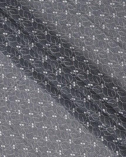 Black Traditional Sudanese Thobe Premium Swiss Cotton Voile Embroidery Fabric 4.5 Mtrs Piece, 140 Cms, Switzerland-D27030