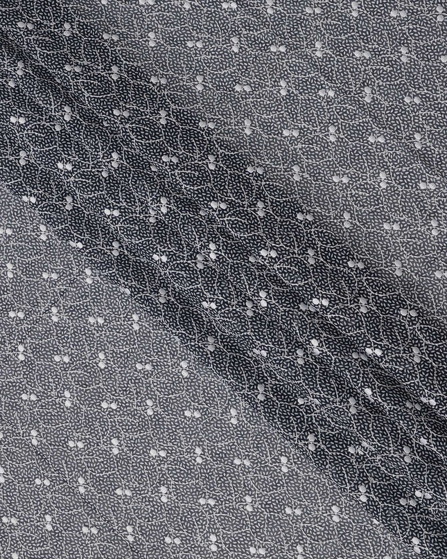 Black Traditional Sudanese Thobe Premium Swiss Cotton Voile Embroidery Fabric 4.5 Mtrs Piece, 140 Cms, Switzerland-D27030