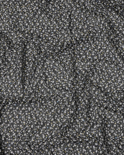 Black Traditional Sudanese Thobe Premium Swiss Cotton Voile Embroidery Fabric 4.5 Mtrs Piece, 140 Cms, Switzerland-D27031