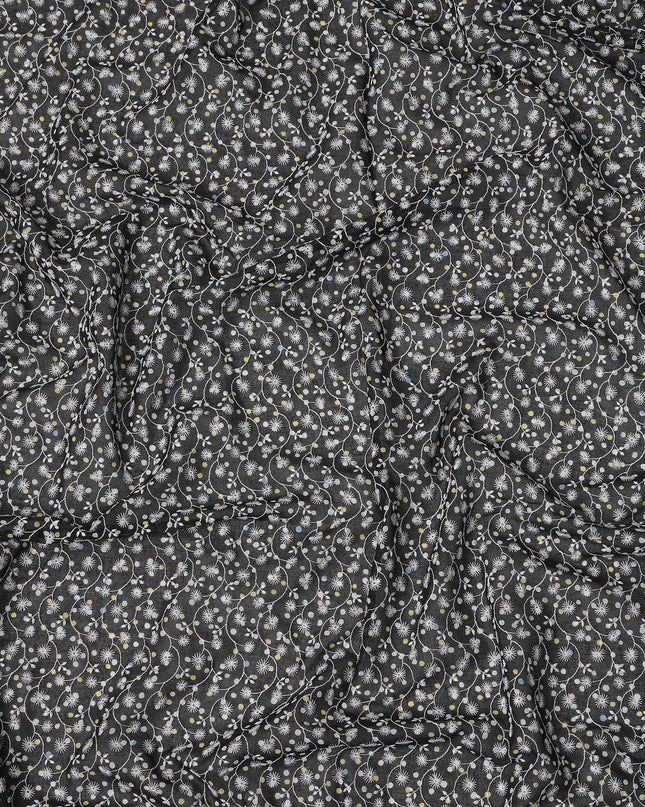 Black Traditional Sudanese Thobe Premium Swiss Cotton Voile Embroidery Fabric 4.5 Mtrs Piece, 140 Cms, Switzerland-D27031