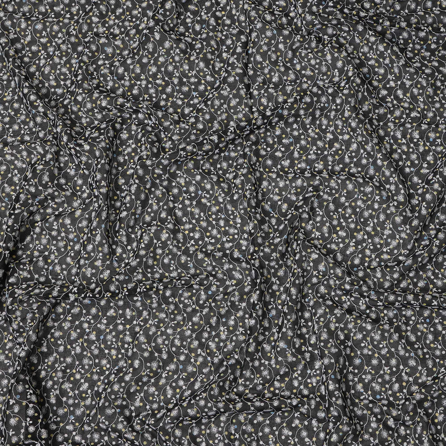 Black Traditional Sudanese Thobe Premium Swiss Cotton Voile Embroidery Fabric 4.5 Mtrs Piece, 140 Cms, Switzerland-D27031