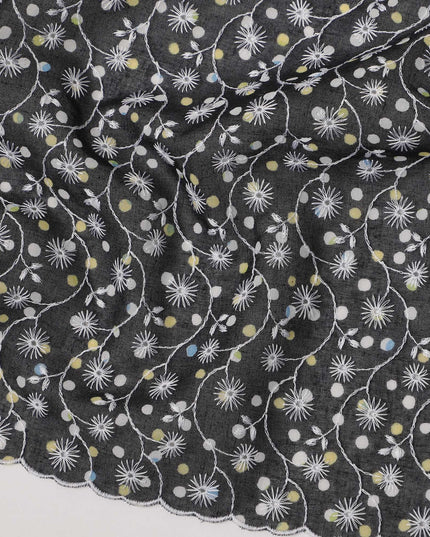 Black Traditional Sudanese Thobe Premium Swiss Cotton Voile Embroidery Fabric 4.5 Mtrs Piece, 140 Cms, Switzerland-D27031