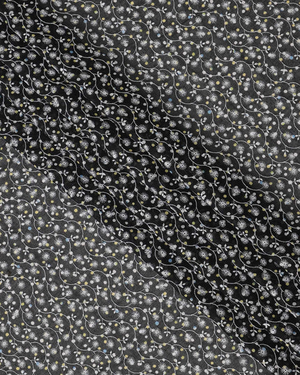 Black Traditional Sudanese Thobe Premium Swiss Cotton Voile Embroidery Fabric 4.5 Mtrs Piece, 140 Cms, Switzerland-D27031