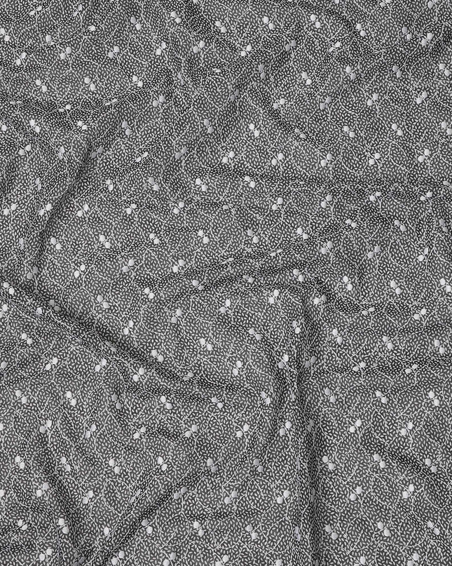 Black Traditional Sudanese Thobe Premium Swiss Cotton Voile Embroidery Fabric 4.5 Mtrs Piece, 140 Cms, Switzerland-D27032