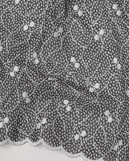 Black Traditional Sudanese Thobe Premium Swiss Cotton Voile Embroidery Fabric 4.5 Mtrs Piece, 140 Cms, Switzerland-D27032