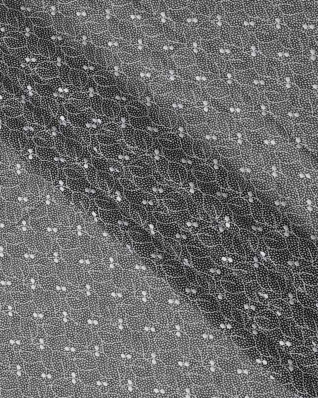 Black Traditional Sudanese Thobe Premium Swiss Cotton Voile Embroidery Fabric 4.5 Mtrs Piece, 140 Cms, Switzerland-D27032