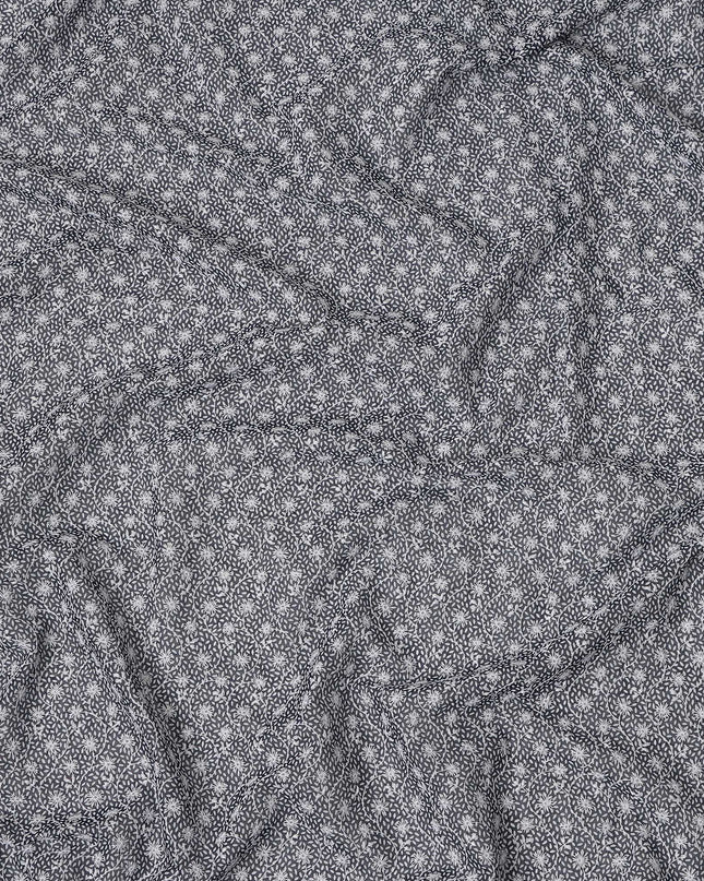 Black Traditional Sudanese Thobe Premium Swiss Cotton Voile Embroidery Fabric 4.5 Mtrs Piece, 140 Cms, Switzerland-D27033