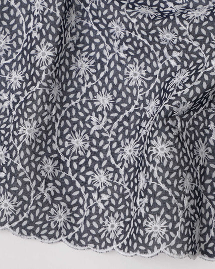 Black Traditional Sudanese Thobe Premium Swiss Cotton Voile Embroidery Fabric 4.5 Mtrs Piece, 140 Cms, Switzerland-D27033