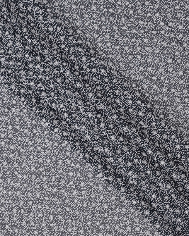 Black Traditional Sudanese Thobe Premium Swiss Cotton Voile Embroidery Fabric 4.5 Mtrs Piece, 140 Cms, Switzerland-D27033