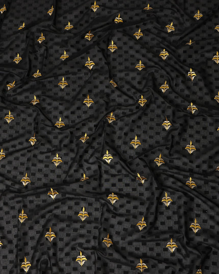 Black Traditional Sudanese Thobe Fabric Pure Cotton Voile 4.5 Meters Piece Width 140 Cms Soft Breathable Ethnic Wear Material with Elegant Woven Motifs Made in India-D27584