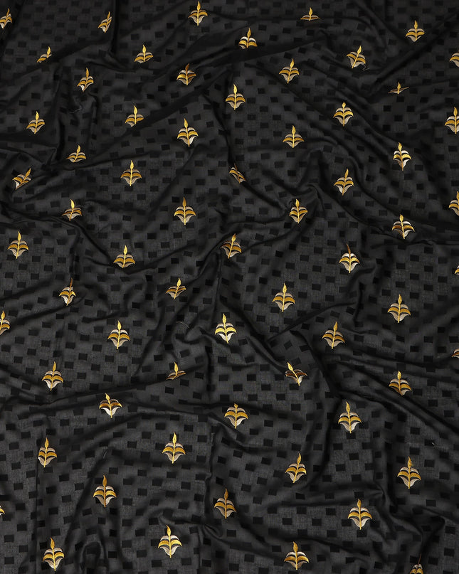 Black Traditional Sudanese Thobe Fabric Pure Cotton Voile 4.5 Meters Piece Width 140 Cms Soft Breathable Ethnic Wear Material with Elegant Woven Motifs Made in India-D27584