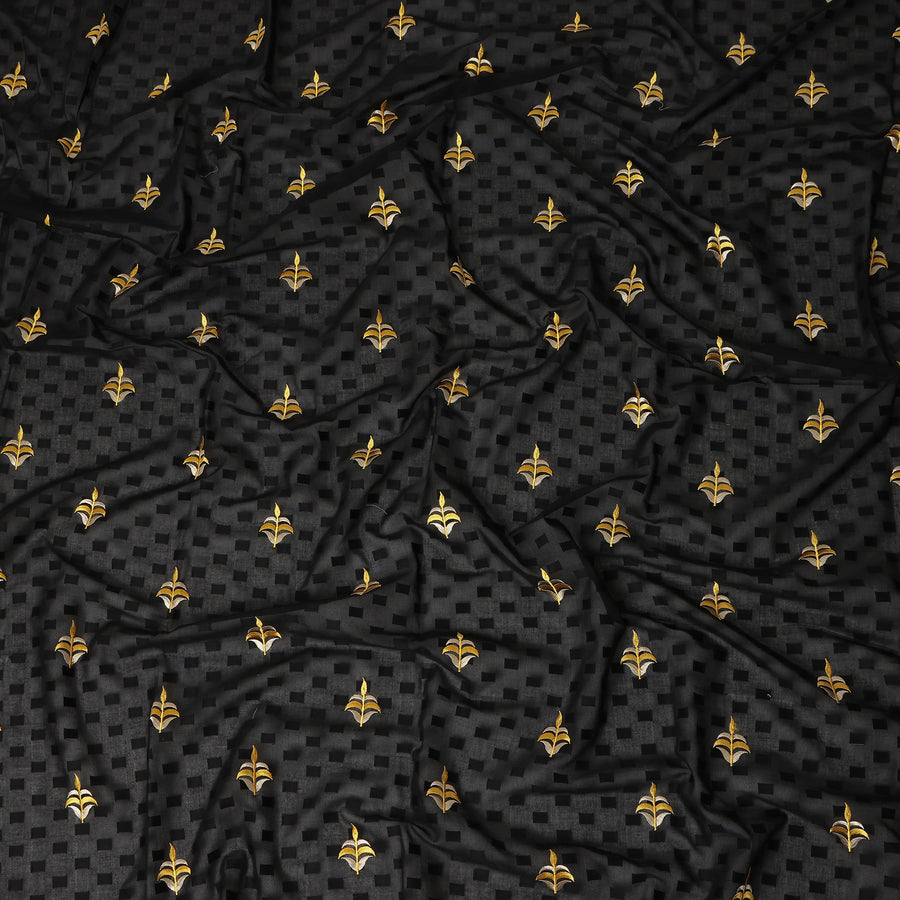 Black Traditional Sudanese Thobe Fabric Pure Cotton Voile 4.5 Meters Piece Width 140 Cms Soft Breathable Ethnic Wear Material with Elegant Woven Motifs Made in India-D27584