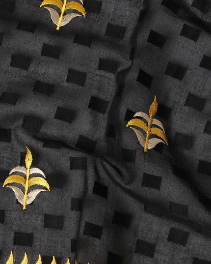 Black Traditional Sudanese Thobe Fabric Pure Cotton Voile 4.5 Meters Piece Width 140 Cms Soft Breathable Ethnic Wear Material with Elegant Woven Motifs Made in India-D27584