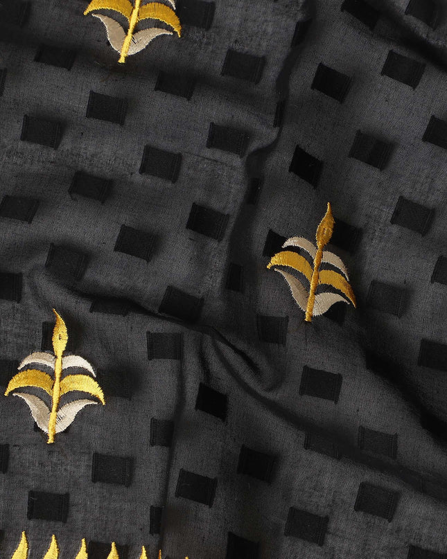 Black Traditional Sudanese Thobe Fabric Pure Cotton Voile 4.5 Meters Piece Width 140 Cms Soft Breathable Ethnic Wear Material with Elegant Woven Motifs Made in India-D27584