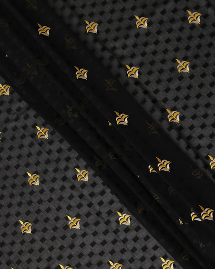 Black Traditional Sudanese Thobe Fabric Pure Cotton Voile 4.5 Meters Piece Width 140 Cms Soft Breathable Ethnic Wear Material with Elegant Woven Motifs Made in India-D27584