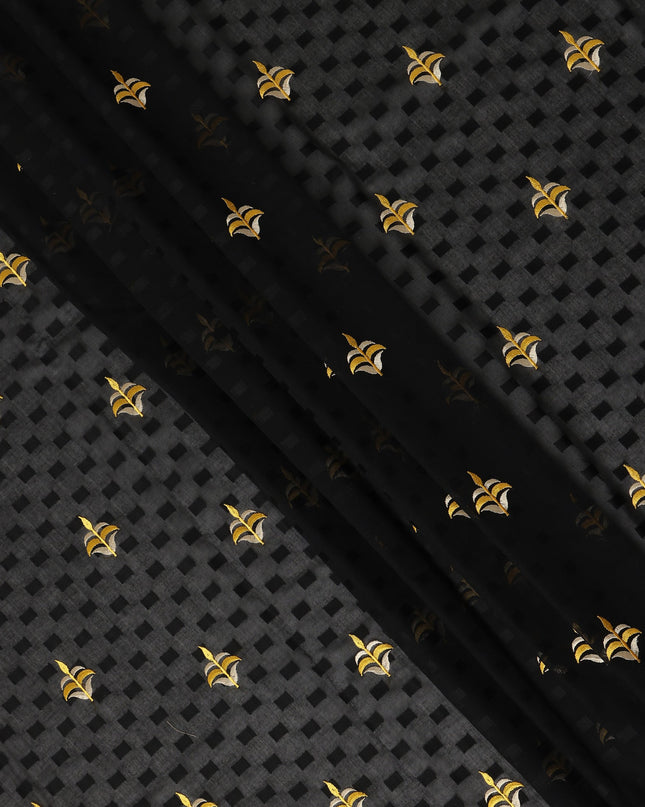 Black Traditional Sudanese Thobe Fabric Pure Cotton Voile 4.5 Meters Piece Width 140 Cms Soft Breathable Ethnic Wear Material with Elegant Woven Motifs Made in India-D27584