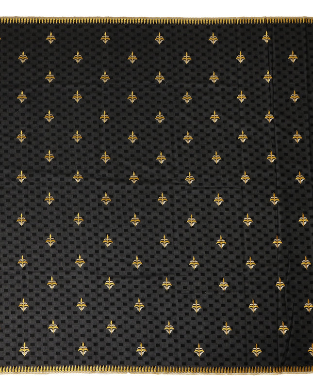 Black Traditional Sudanese Thobe Fabric Pure Cotton Voile 4.5 Meters Piece Width 140 Cms Soft Breathable Ethnic Wear Material with Elegant Woven Motifs Made in India-D27584