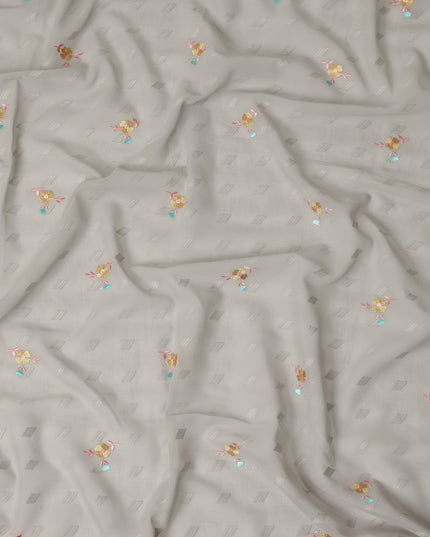 Light Grey Traditional Sudanese Thobe Fabric Pure Cotton Voile 4.5 Meters Piece Width 140 Cms Soft Breathable Ethnic Wear Material with Subtle Woven Floral Motifs Made in India-D27585