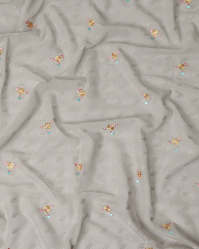 Light Grey Traditional Sudanese Thobe Fabric Pure Cotton Voile 4.5 Meters Piece Width 140 Cms Soft Breathable Ethnic Wear Material with Subtle Woven Floral Motifs Made in India-D27585