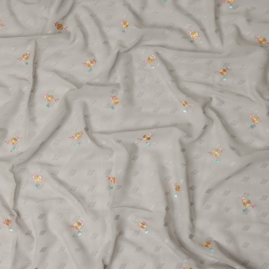 Light Grey Traditional Sudanese Thobe Fabric Pure Cotton Voile 4.5 Meters Piece Width 140 Cms Soft Breathable Ethnic Wear Material with Subtle Woven Floral Motifs Made in India-D27585