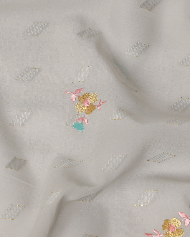 Light Grey Traditional Sudanese Thobe Fabric Pure Cotton Voile 4.5 Meters Piece Width 140 Cms Soft Breathable Ethnic Wear Material with Subtle Woven Floral Motifs Made in India-D27585