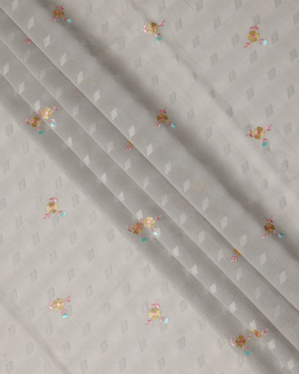 Light Grey Traditional Sudanese Thobe Fabric Pure Cotton Voile 4.5 Meters Piece Width 140 Cms Soft Breathable Ethnic Wear Material with Subtle Woven Floral Motifs Made in India-D27585