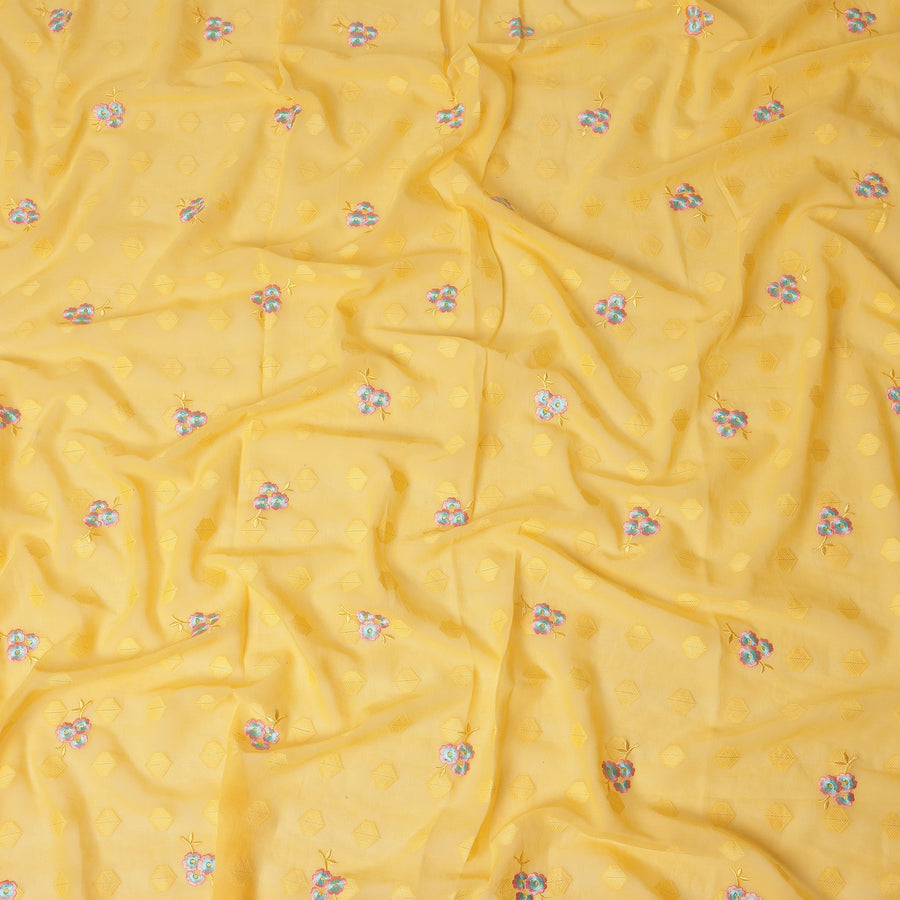 Yellow Traditional Sudanese Thobe Fabric Pure Cotton Voile 4.5 Meters Piece Width 140 Cms Soft Breathable Ethnic Wear Material with Elegant Woven Floral Motifs Made in India-D27586 Regal Fabrics