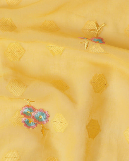 Yellow Traditional Sudanese Thobe Fabric Pure Cotton Voile 4.5 Meters Piece Width 140 Cms Soft Breathable Ethnic Wear Material with Elegant Woven Floral Motifs Made in India-D27586 Regal Fabrics